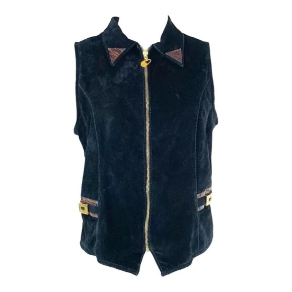 St. Maarten Jackets & Blazers - St. Maarten Dallas Suede  Biker Vest Croc Leather Trim Vintage  Full Zip M USA
